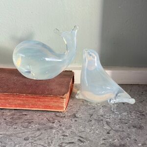 Elegant Glass Whale and Seal Figurines marked hand made crystal